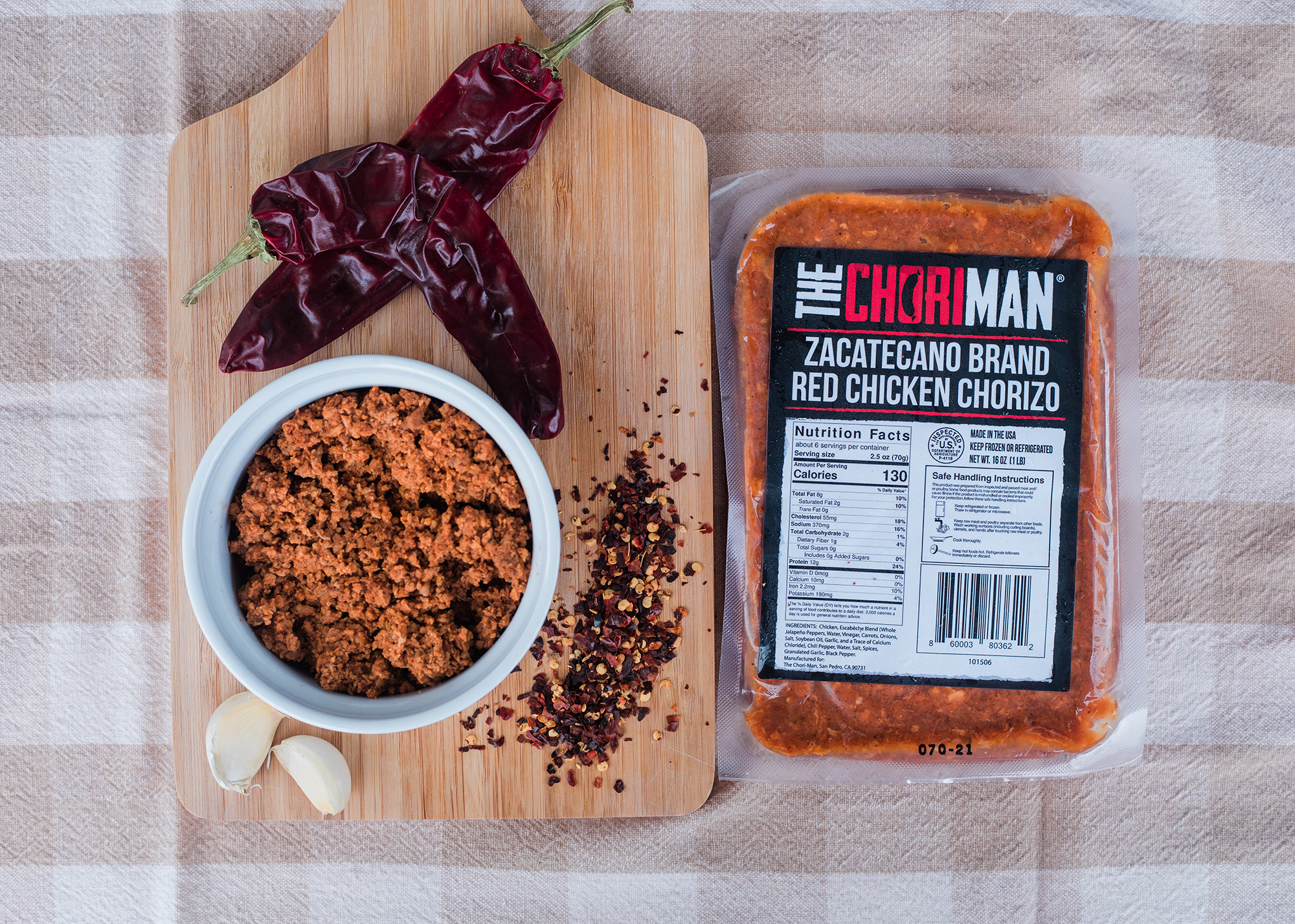 The Chori-Man® Zacatecano Brand Red Chicken Chorizo - ground chicken c